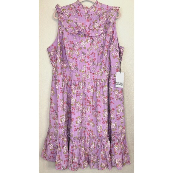NWT Unique Vintage Sweet Delight Prairie Dress Purple Floral Fit Flare Ruffle 3X - Picture 3 of 10